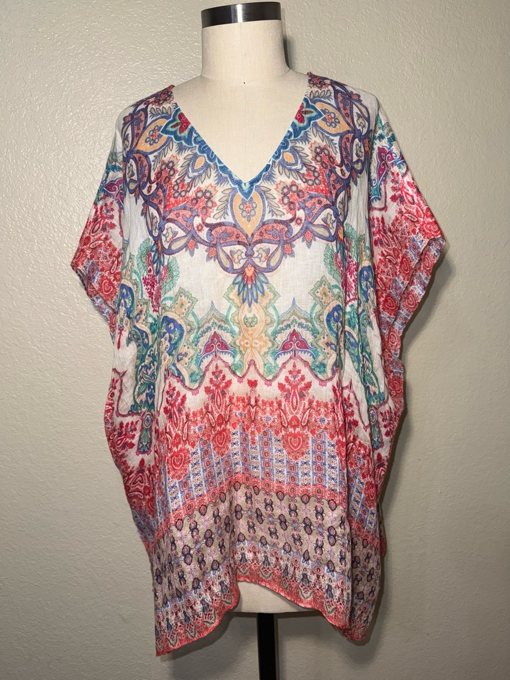 Chico’s 100% Linen Boho Tunic Semi Sheer Beach Cover Up S/M